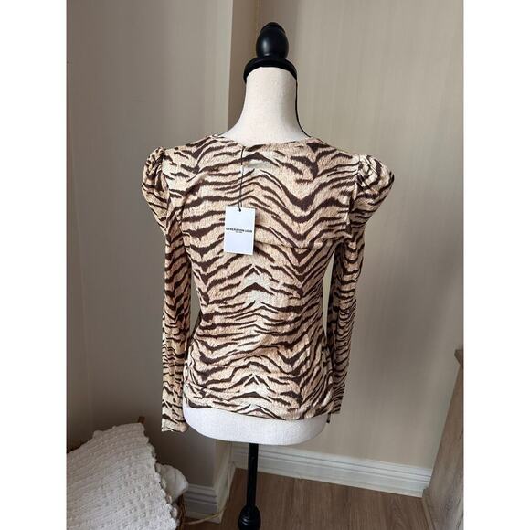 NEW Generation Love Dawn Puff Sleeve Linen Blend Tiger Top size Small - Picture 2 of 6